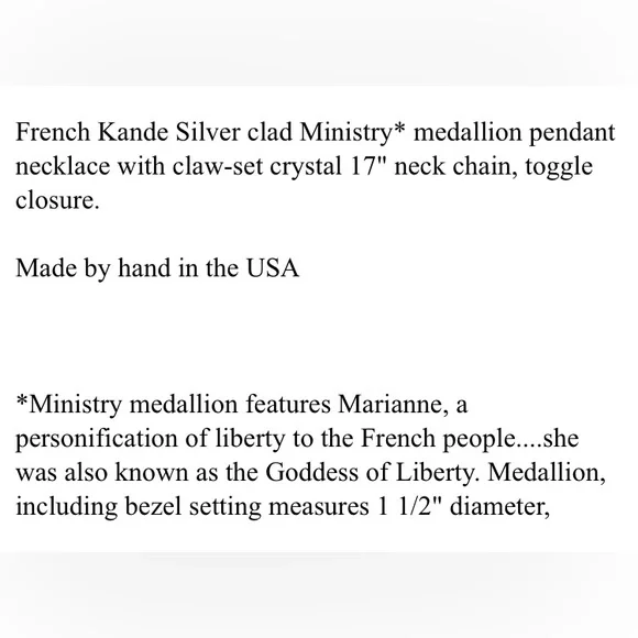 French Kande Swarovsky Crystal Necklace with Goddess of Liberty Medallion. - Picture 8 of 10